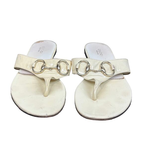 Gucci Patent Leather Horsebit Thong Sandals Flip Flops Women's 7B - Picture 1 of 11